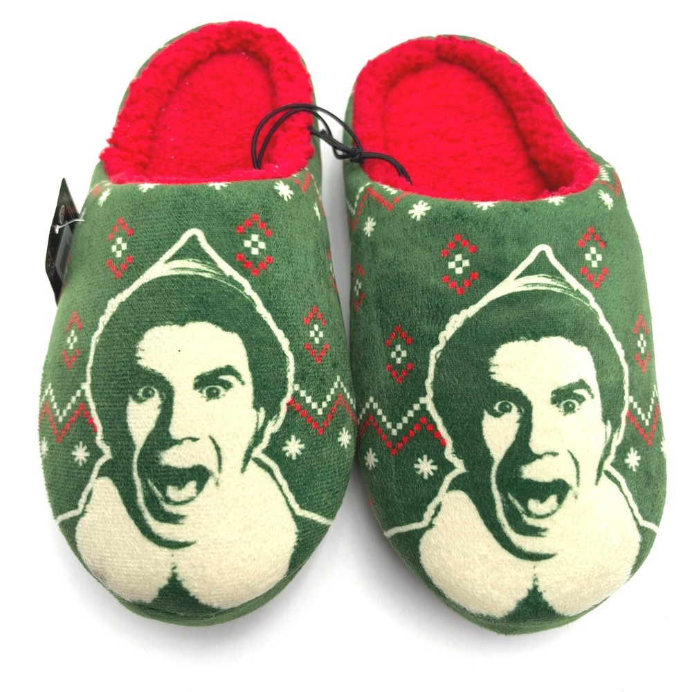 Women's Medium 8 Buddy Elf Movie Slippers Green Fair Isle Christmas Will Ferrell